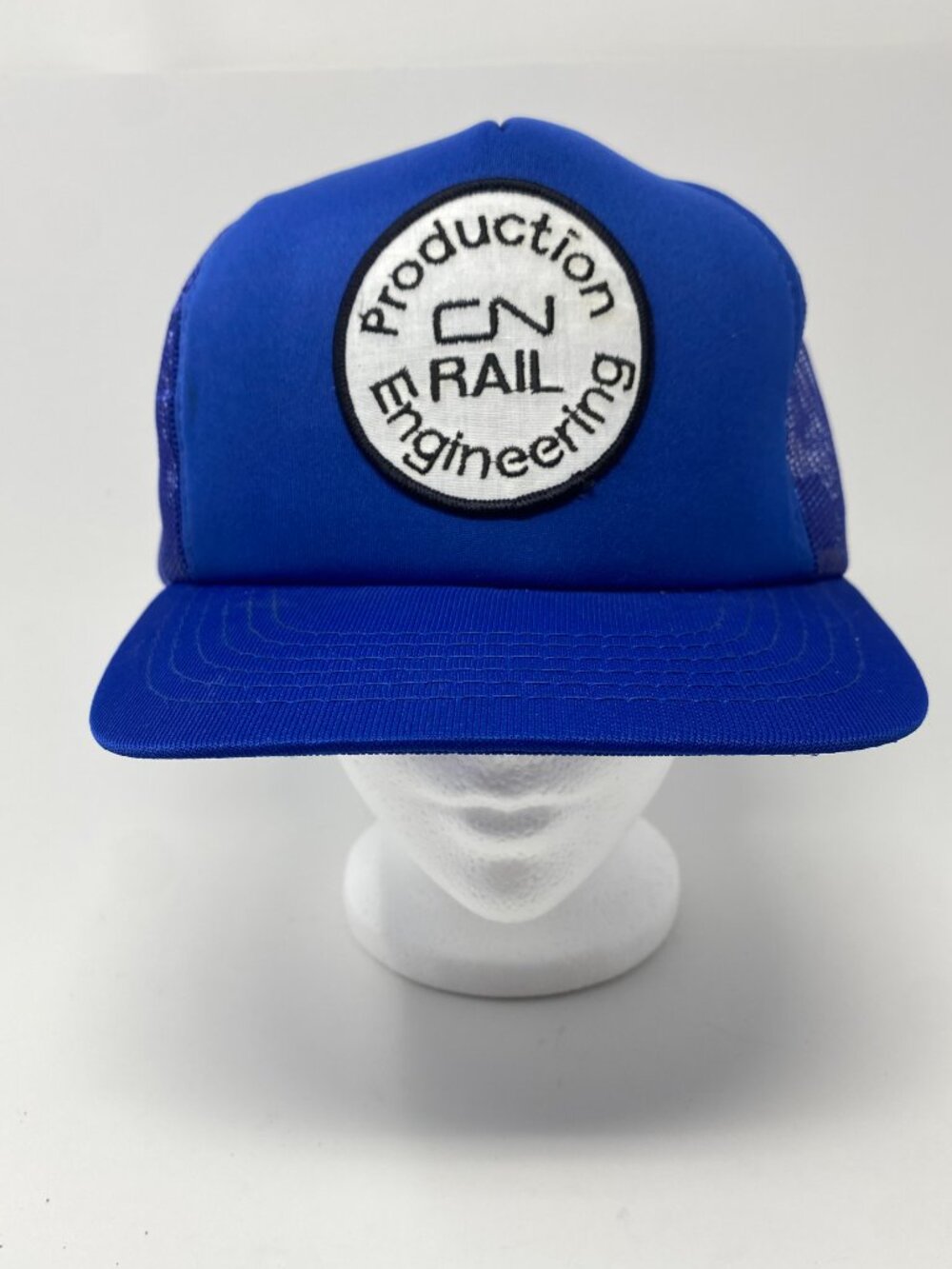 Vintage CN Rail Snapback Hat Cap Blue Trucker Mesh Patch Train Railroad